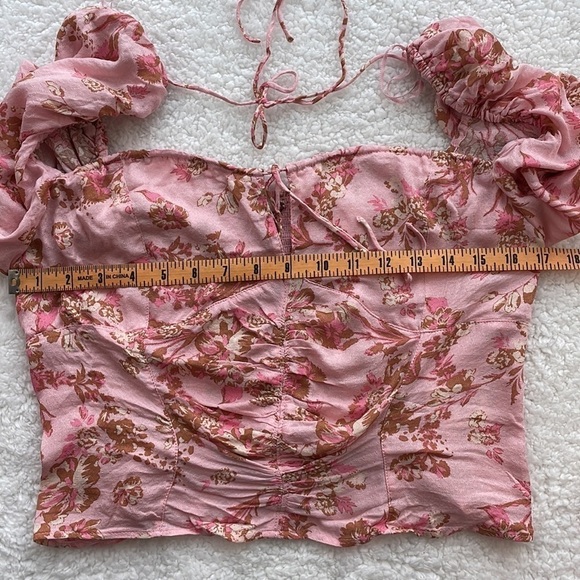 NWT - Free People Boho Hilary Pink Floral Smocked Cropped Top with Tie, Size L - Picture 5 of 9